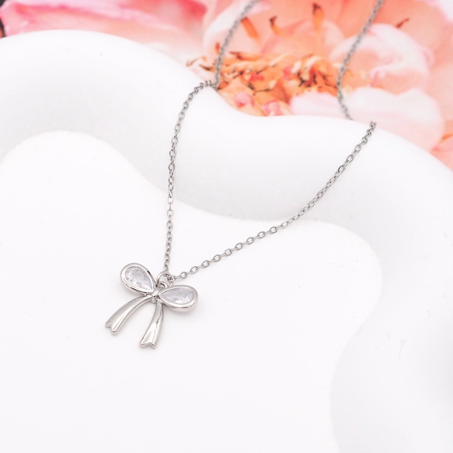 Cubic Bow Stainless Steel Necklace