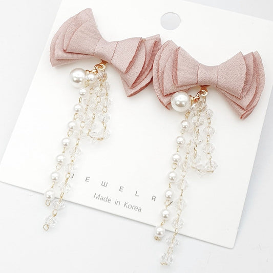Pink Ribbon Pearl Drop Earrings