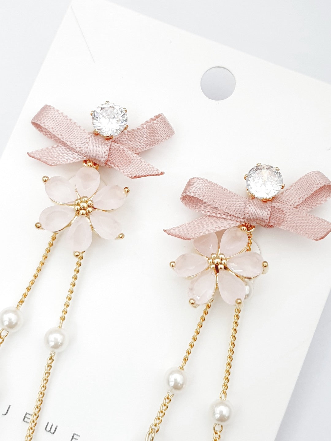 Dramatic Long Pink Ribbon Earrings