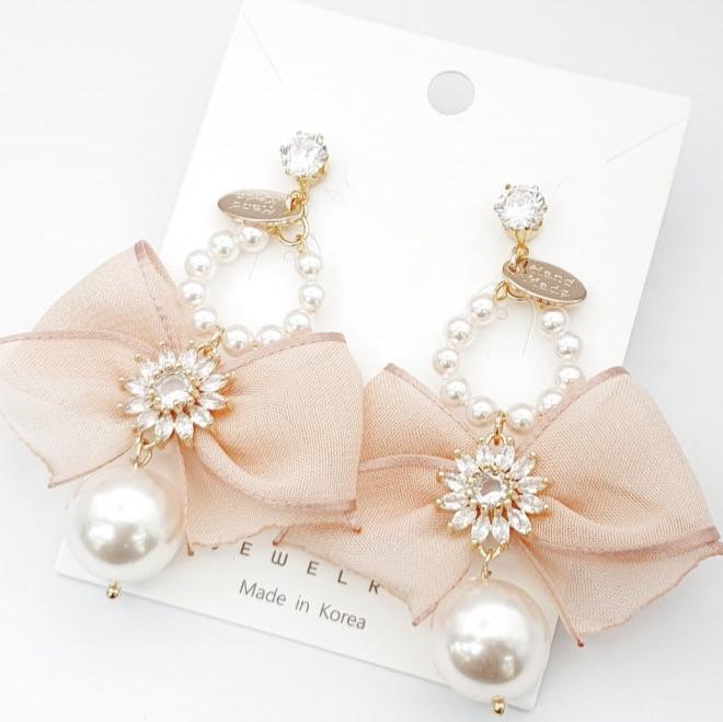 Blush Peach Ribbon Earrings