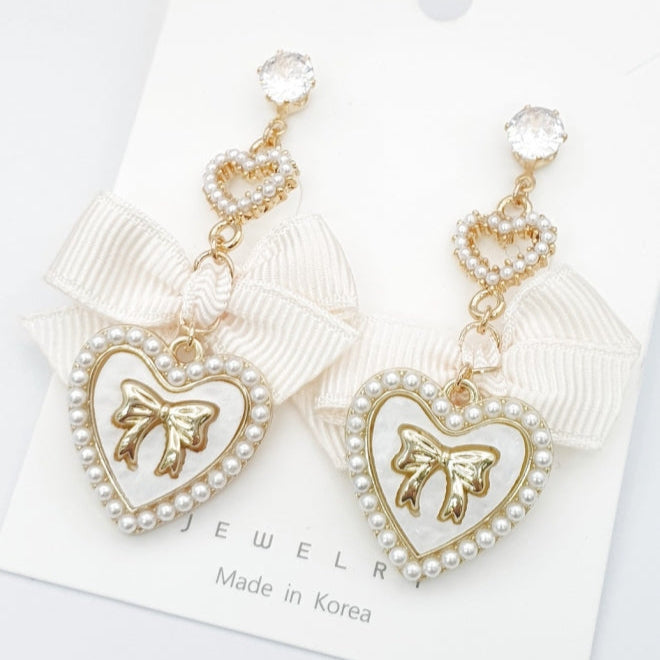 Ivory Ribbon Charm Earrings