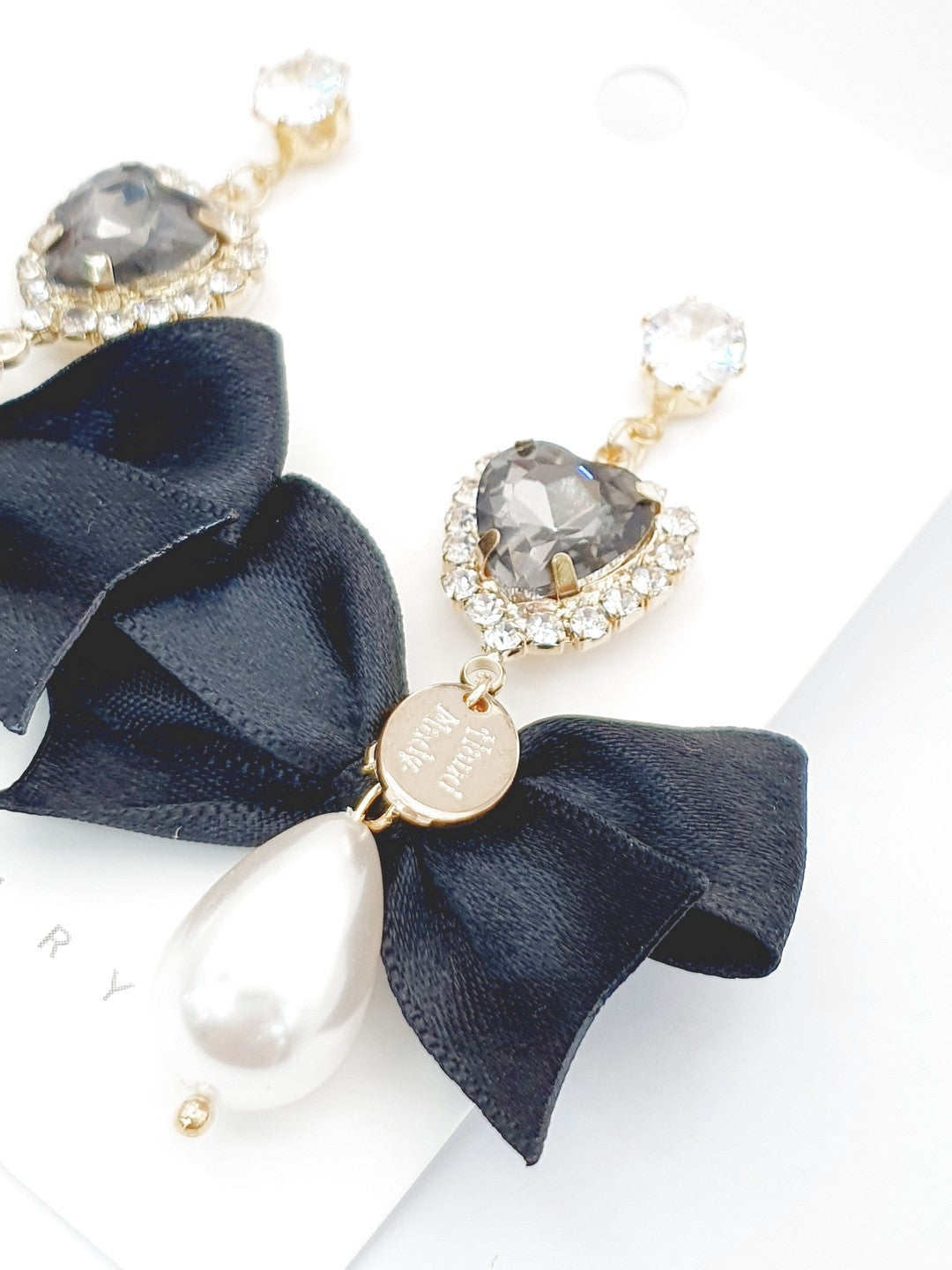 Black Ribbon Heart Sparklers Earrings