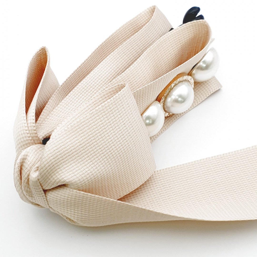 Pearl Ribbon Banana Hair Clip - light beige