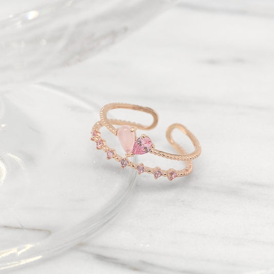 Love Heart Layered Ring - Rose gold