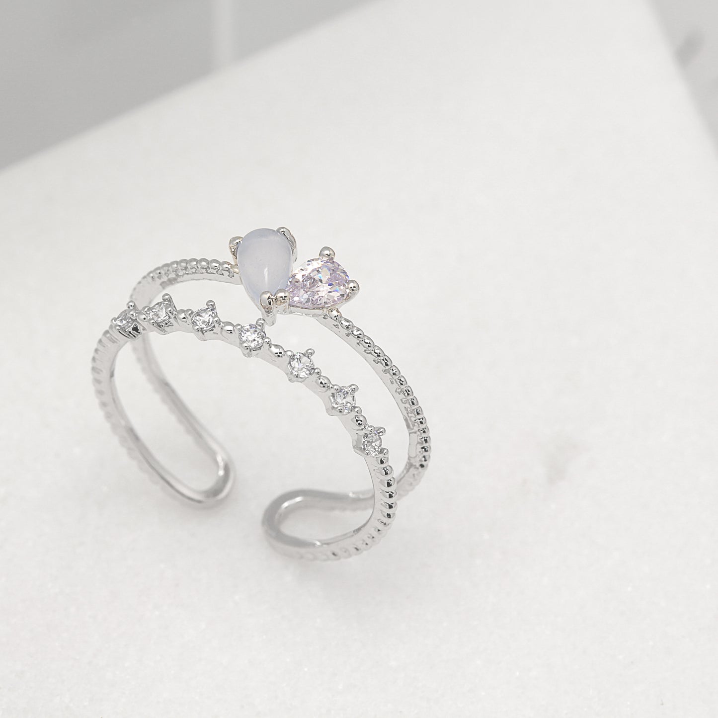 Love Heart Layered Ring - Silver