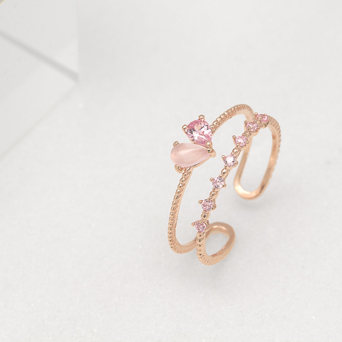 Love Heart Layered Ring - Rose gold