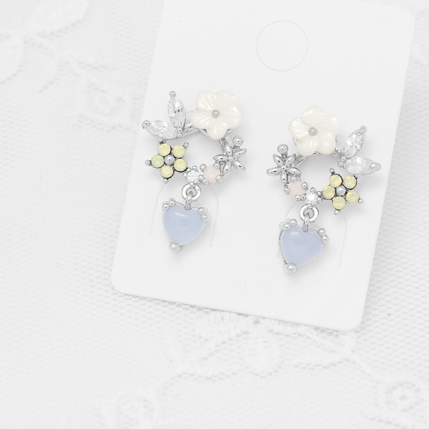 Garden Heart Charms Earrings - blue