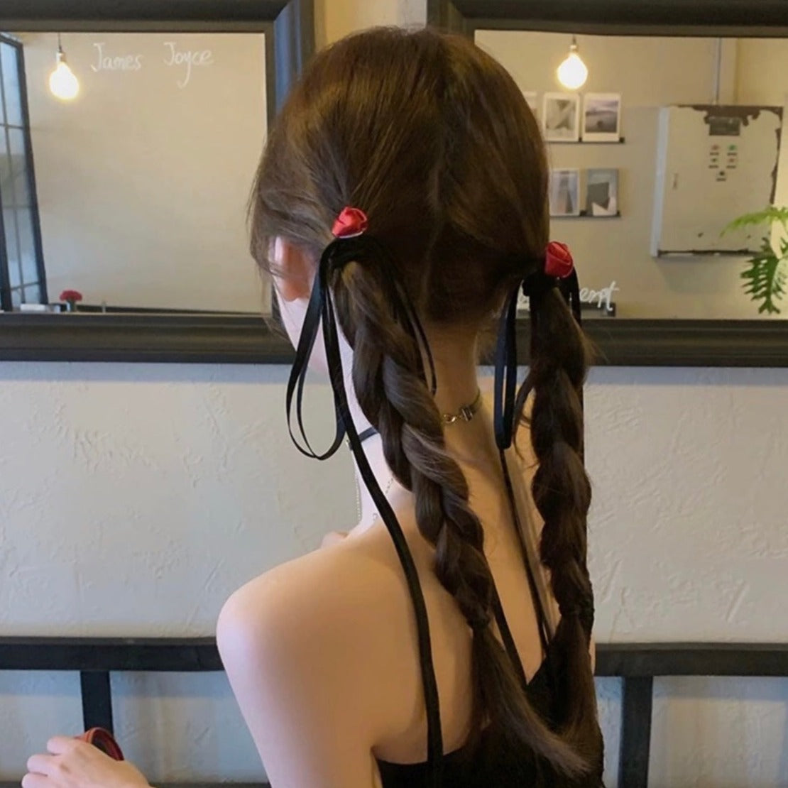 Red Rose Ribbon Hair Tie