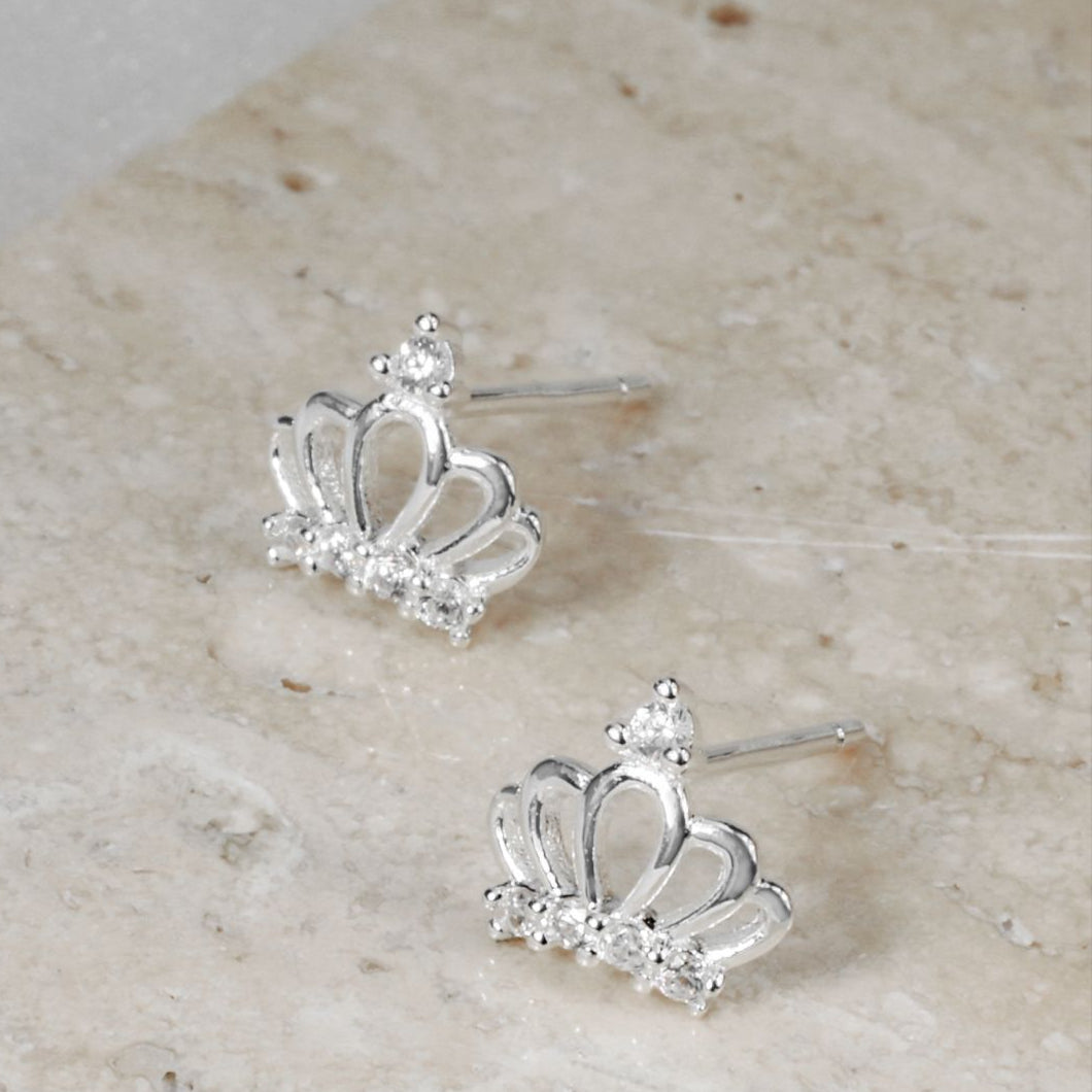 Silver crown earrings