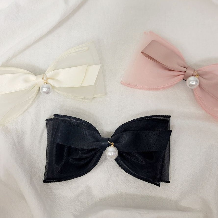 Organdy Pearl Ribbon Hair Clip