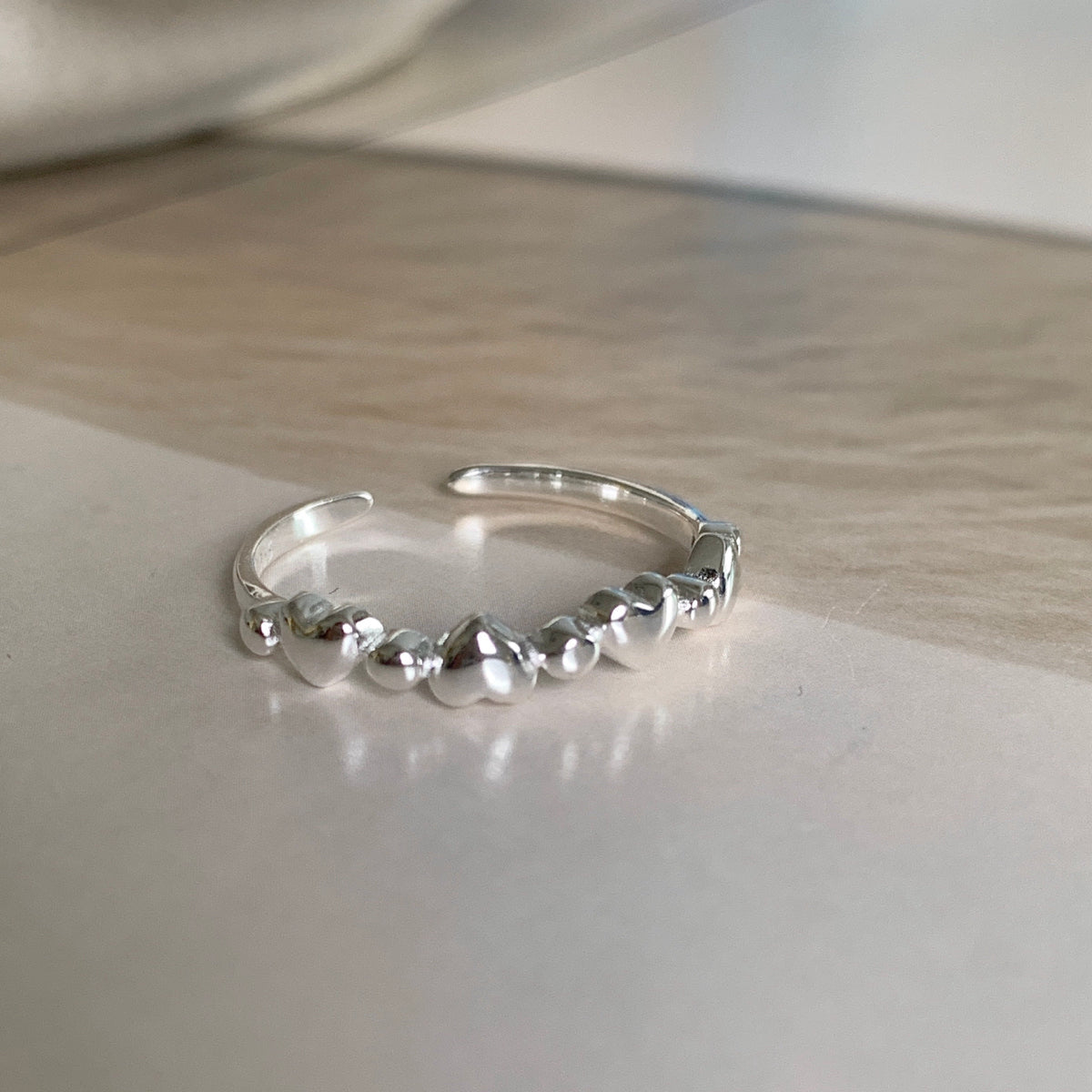 925 Silver Heart Chain Open Ring