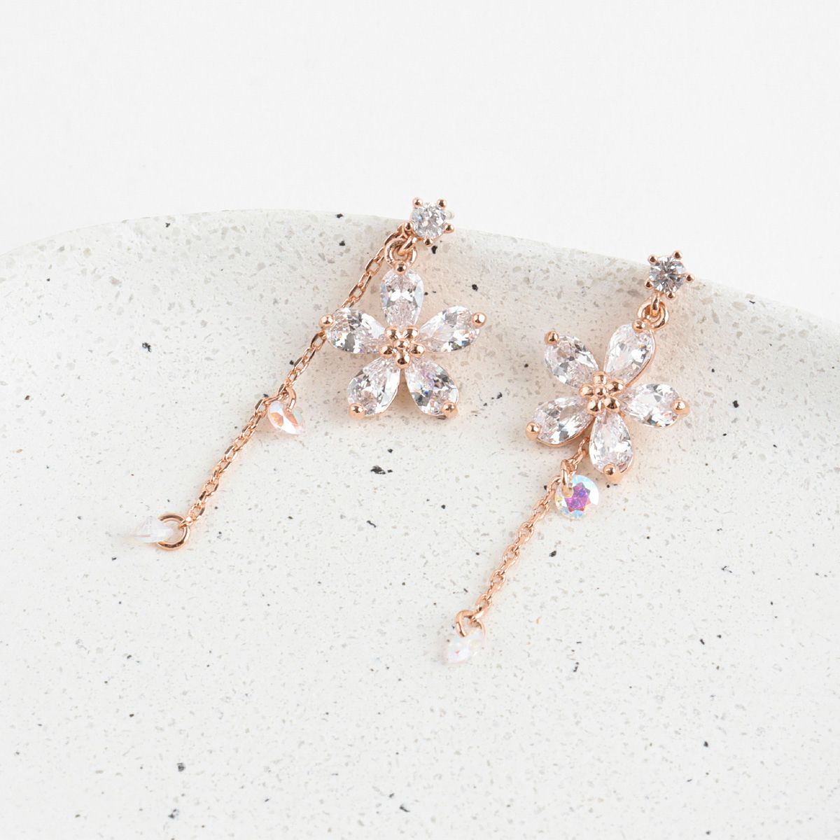 Flower Cubic Drop Earrings