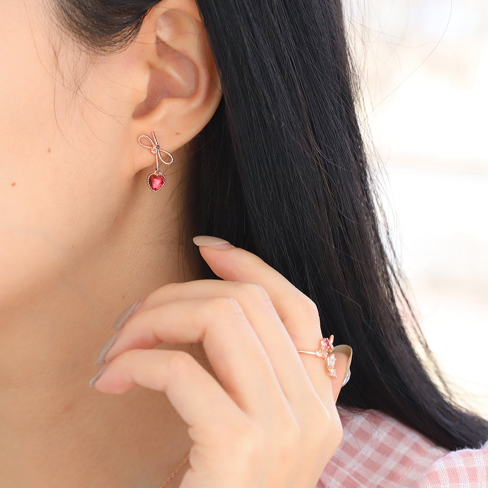 Ribbon Red Cubic Earrings