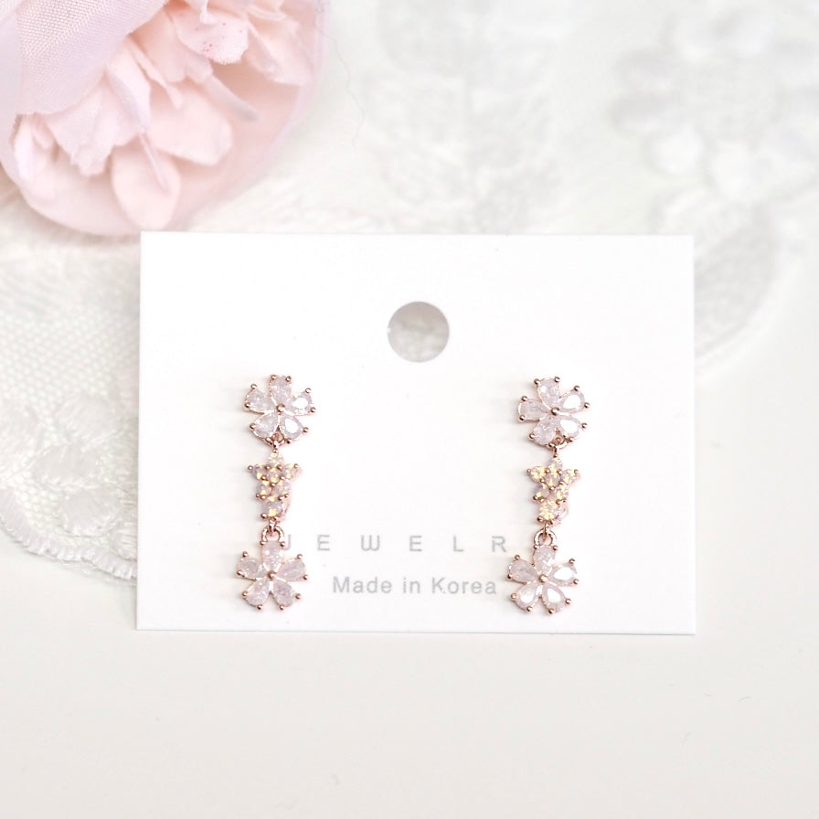 Layered Pink Flower Cubic Earrings
