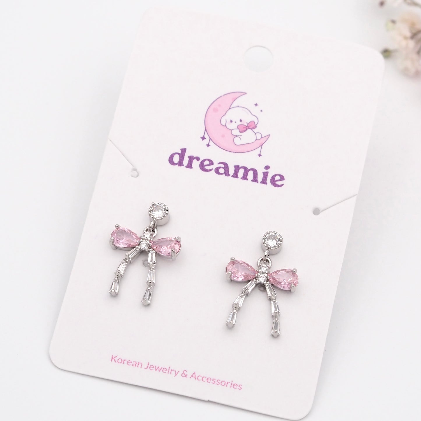 Crystal Rosy Bow Earrings