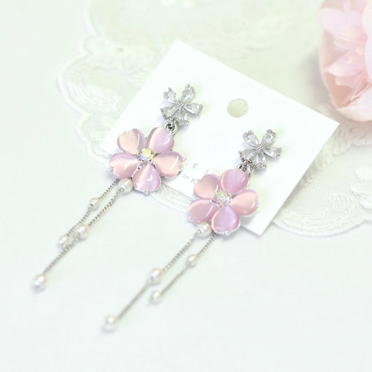 Flower Post Cherry Blossom Chain Earrings
