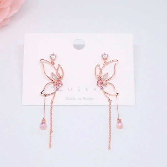 Rosy Butterfly Drop Earrings