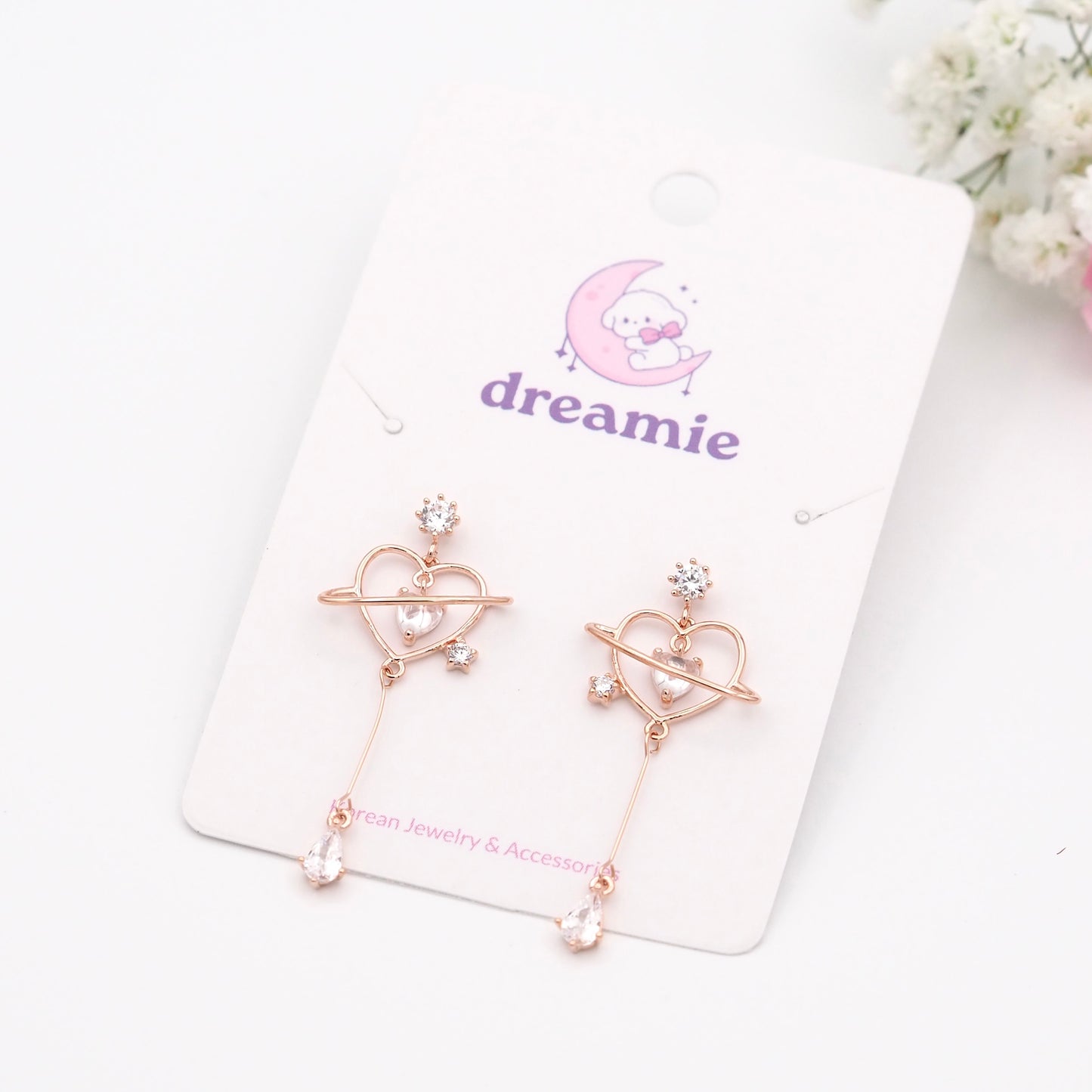 Universe Love Heart Earrings - Rose gold