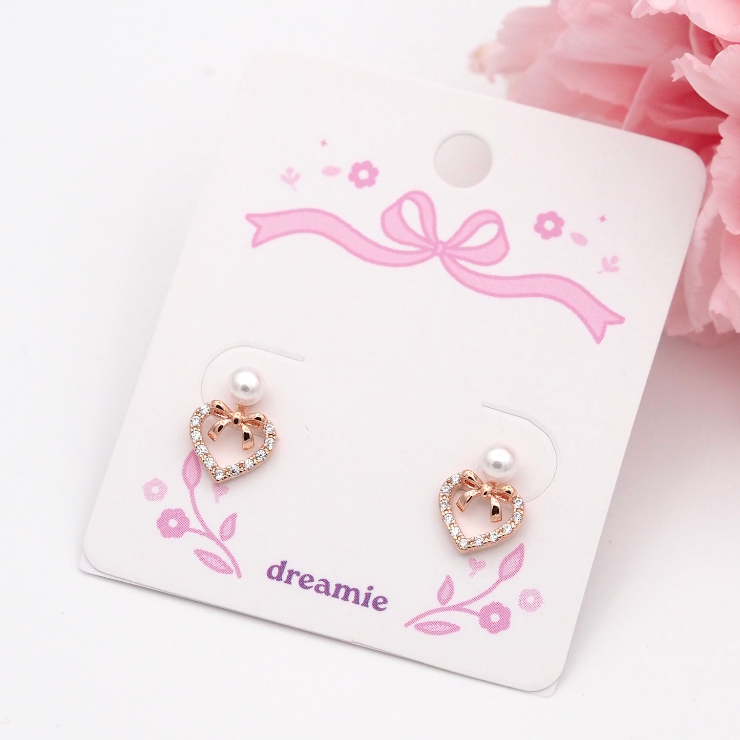Loveknot Pearl Earrings - Rose gold