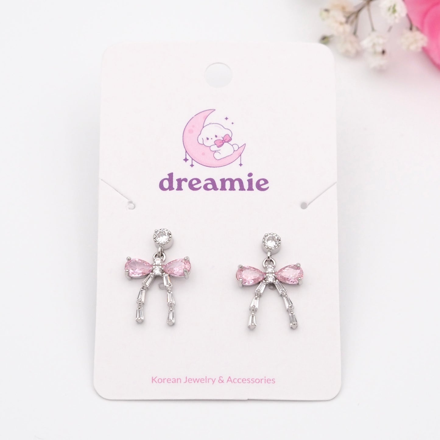 Crystal Rosy Bow Earrings