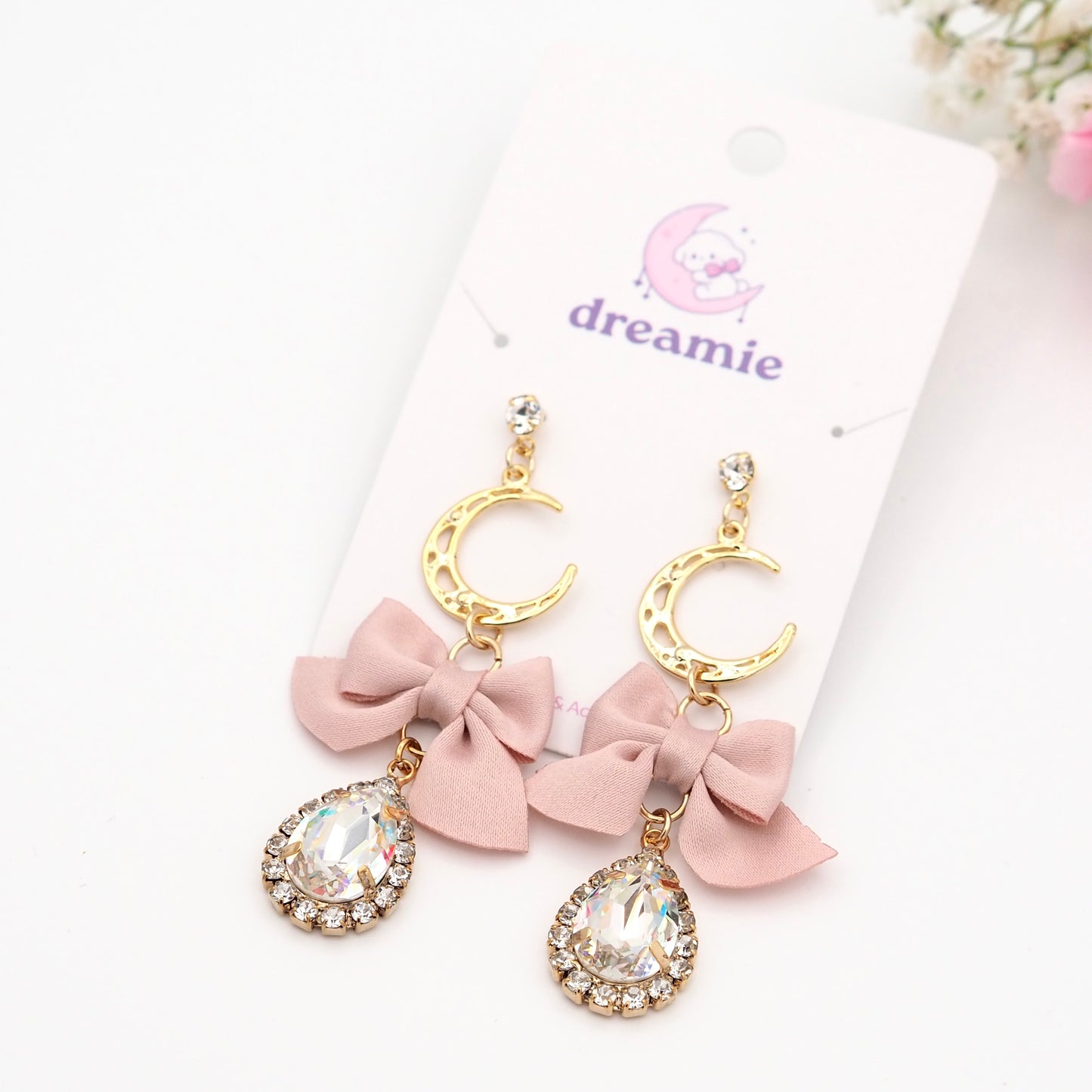 Rosequartz Moon Earrings