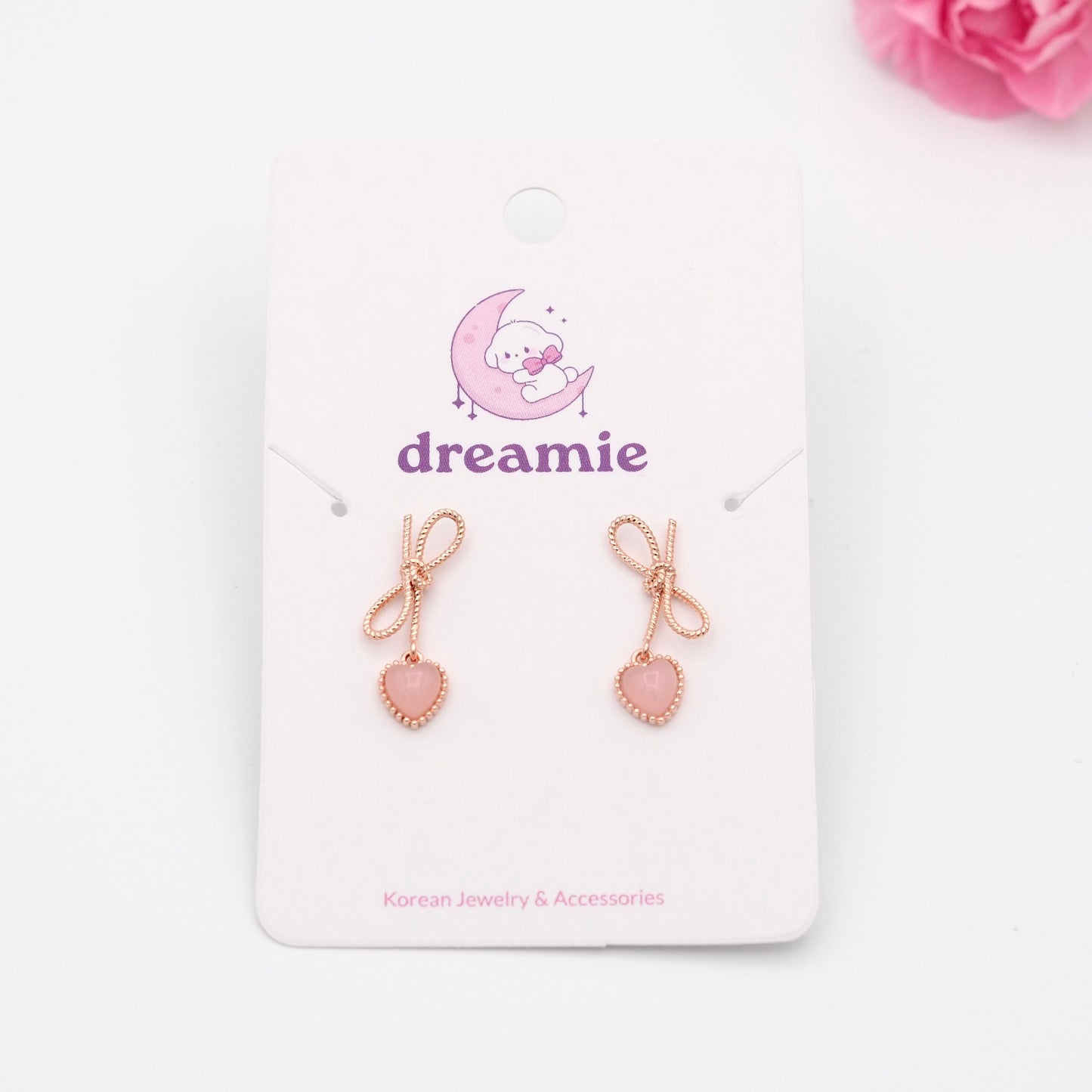 Ribbon Pink Cubic Earrings