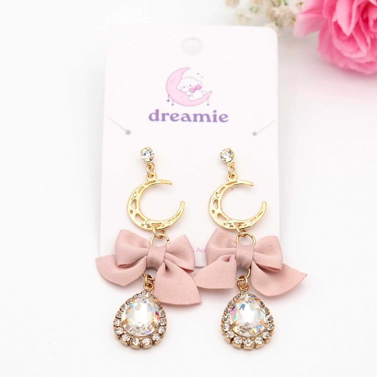 Rosequartz Moon Earrings