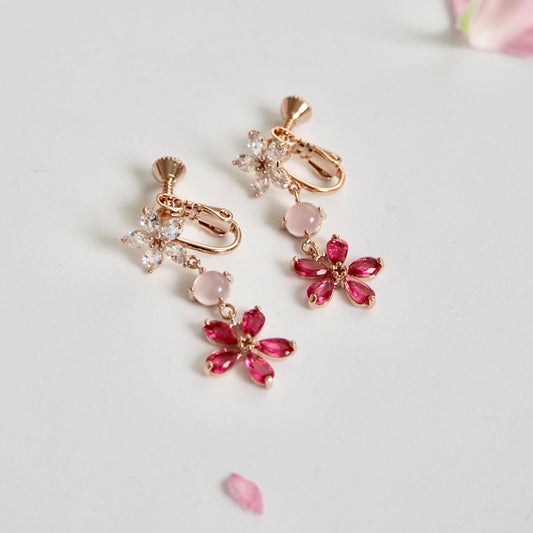 Rosy clip-on earrings, Korean style, Klipsikorvakorut