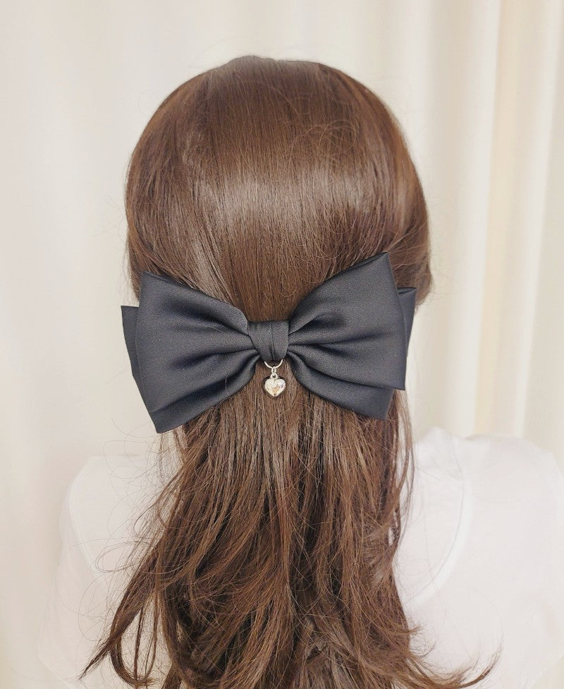 Satin Ribbon Heart Drop Hair Clip