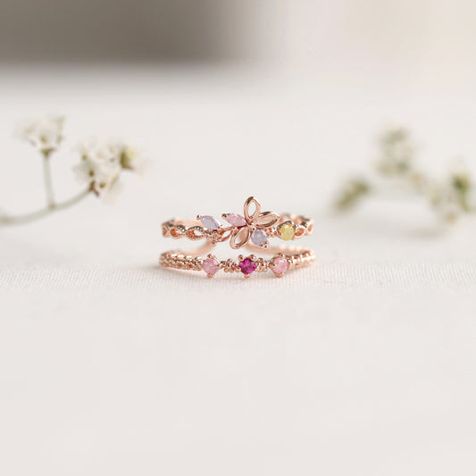 Blossoming Rainbow Bloom Layered Ring - Rose gold