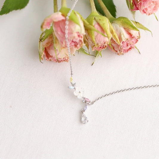 Flower Drop Necklace - Silver