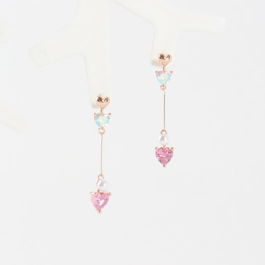 Pink Heart Pearl Drop Earrings