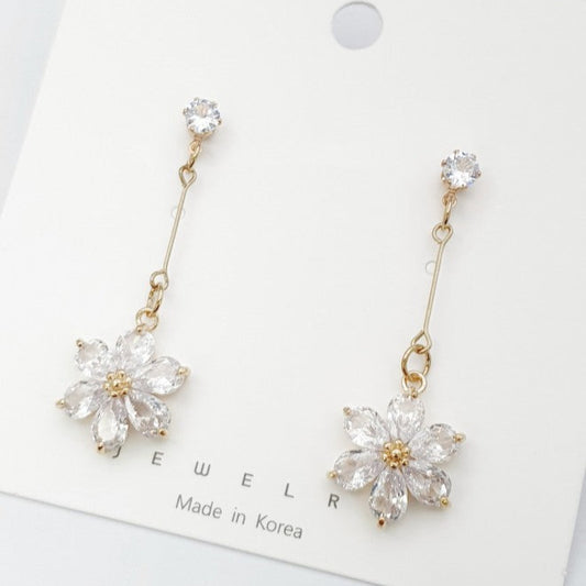 Cubic Flower Drop Earrings