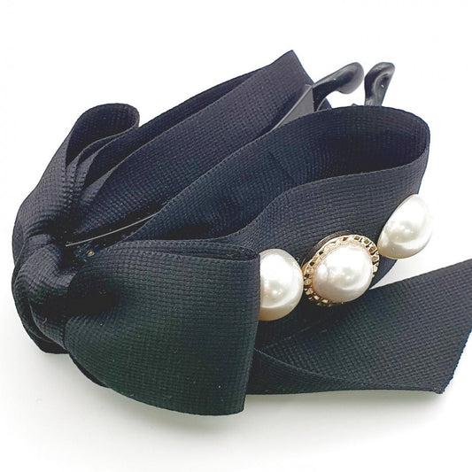 Pearl Ribbon Banana Hair Clip - black