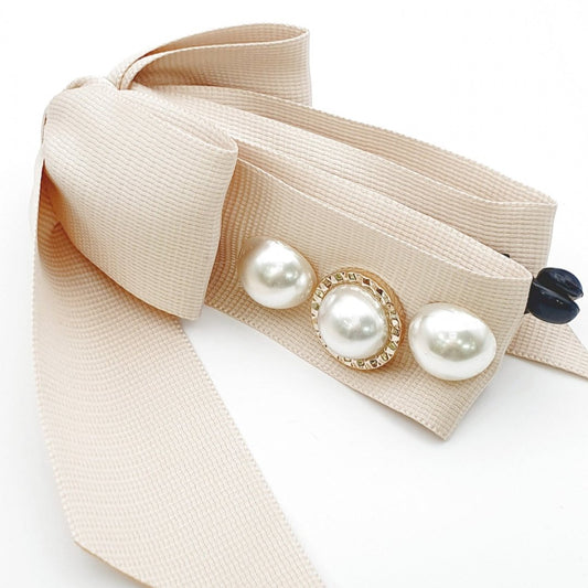 Pearl Ribbon Banana Hair Clip - light beige