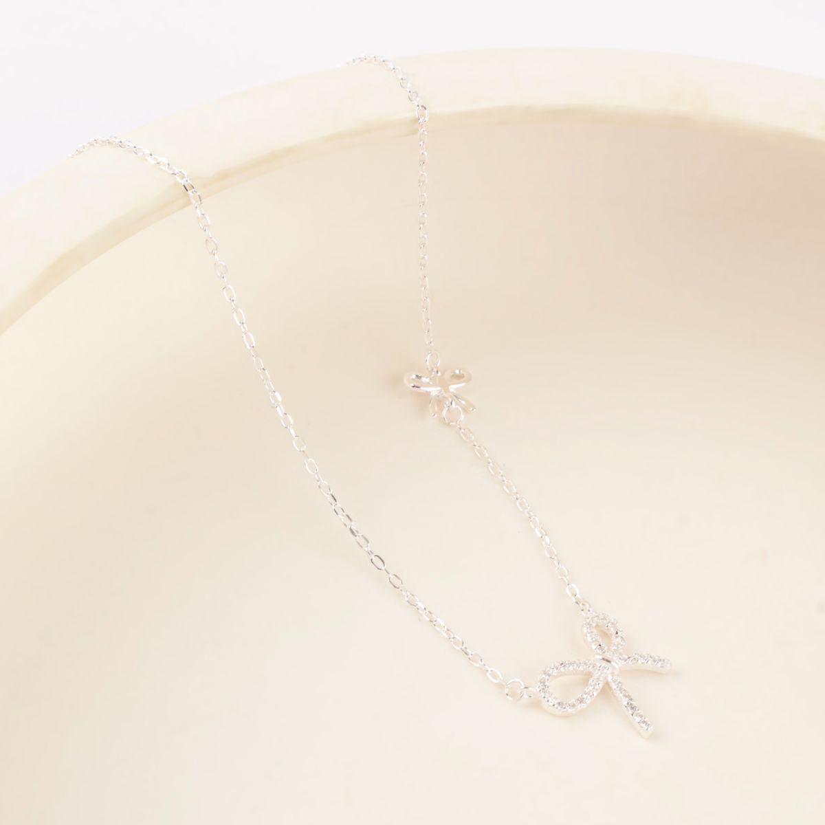 925 Silver Dainty Bow Charm Necklace