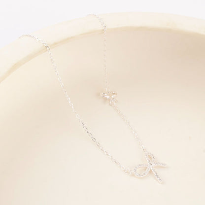 925 Silver Dainty Bow Charm Necklace