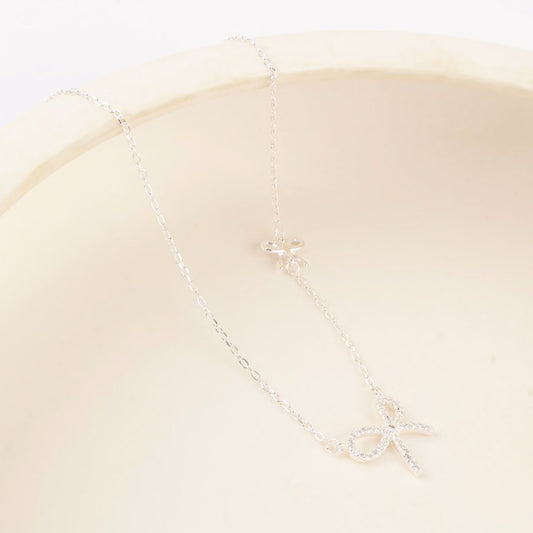 925 Silver Dainty Bow Charm Necklace