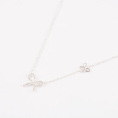 925 Silver Dainty Bow Charm Necklace