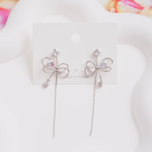 Ribbon Drop Earrings - silver