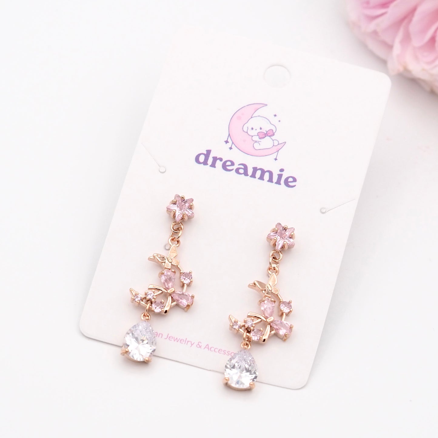 Starlight Crescent Earrings - Pink cubic