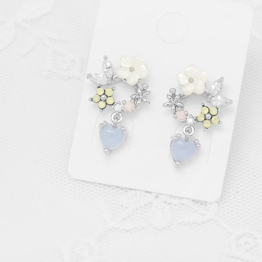 Garden Heart Charms Earrings - blue