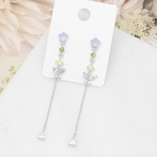 Blue Cubic Butterfly Drop Earrings