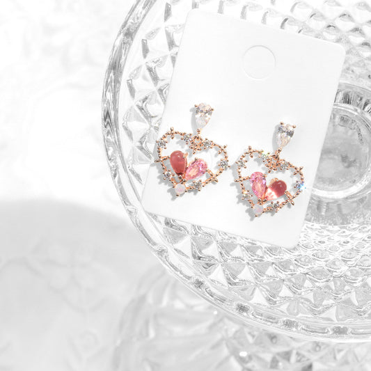 Two-tone Rosy Heart Earrings