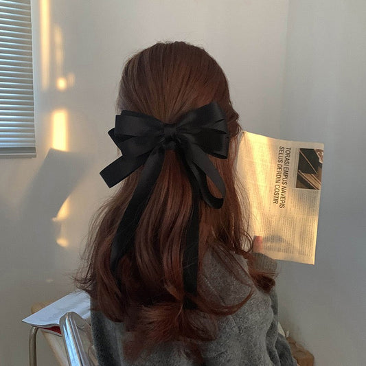 Long Black Ribbon Hair Clip