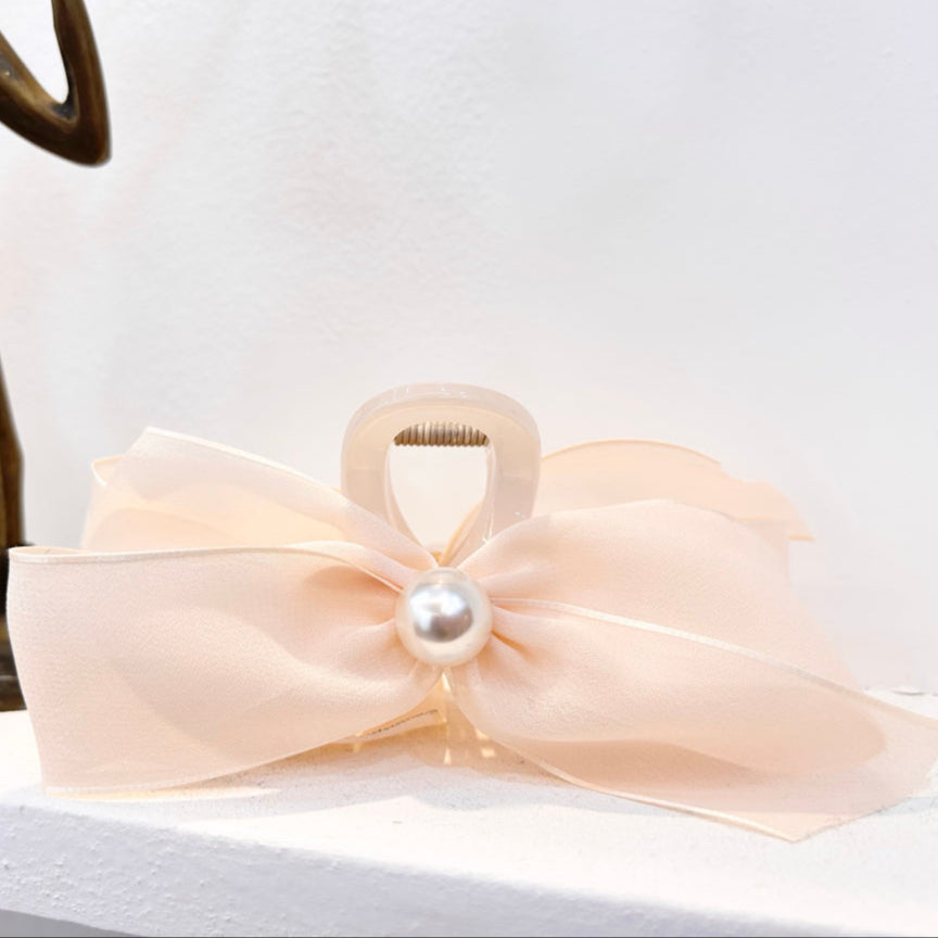 Chiffon Ribbon Pearl Hair Claw