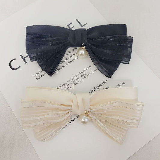 Satin Pearl Ribbon Hair Clip