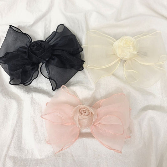 Organdy Rose Ribbon Hair Clip