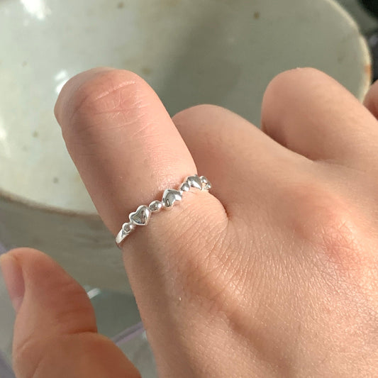 925 Silver Heart Chain Open Ring