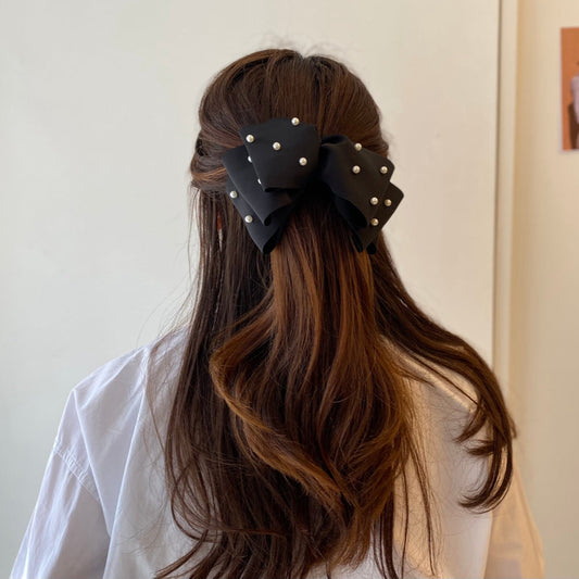 Satin Pearl Ribbon Hair Clip